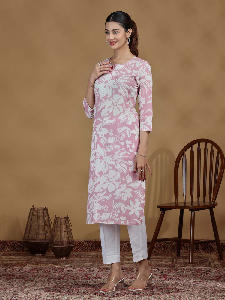Light Purple Floral Printed Cotton Kurta