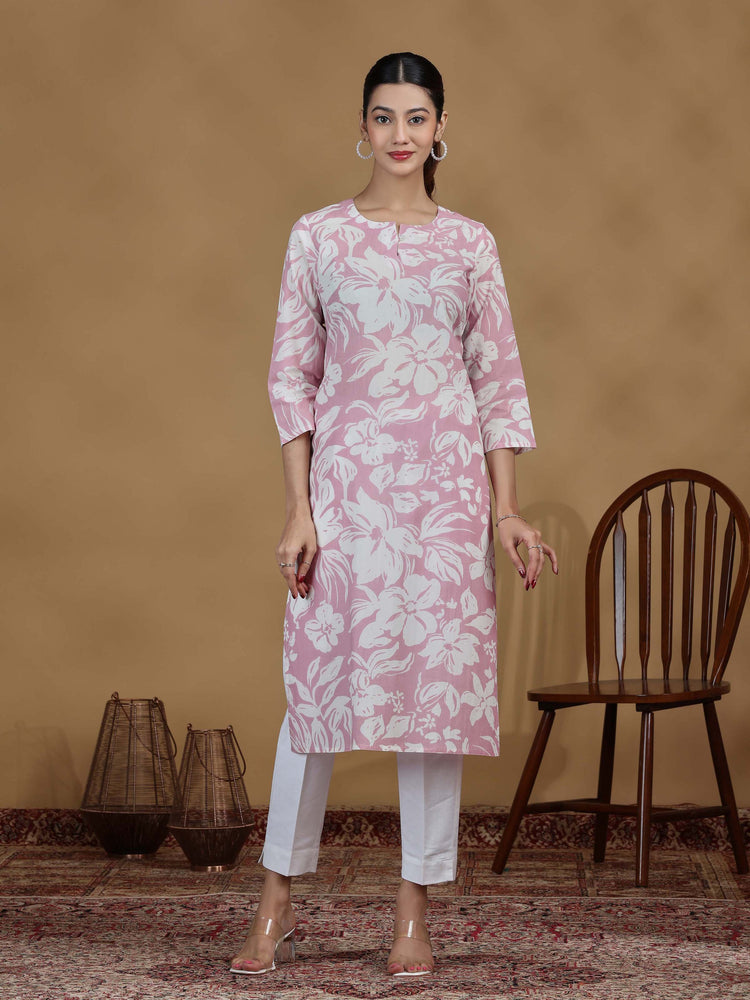 Light Purple Floral Printed Cotton Kurta