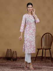 Light Purple Floral Printed Cotton Kurta