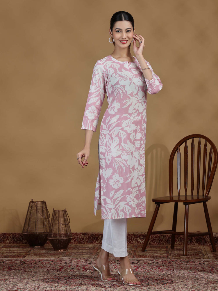 Light Purple Floral Printed Cotton Kurta