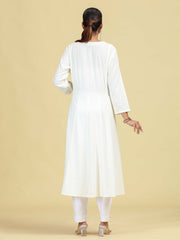 Off White Flared Embroidered A-line Kurta