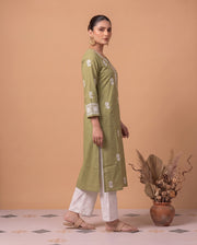 Pastel Green Chikankari Women's Long Kurta