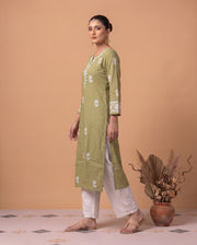 Pastel Green Chikankari Women's Long Kurta