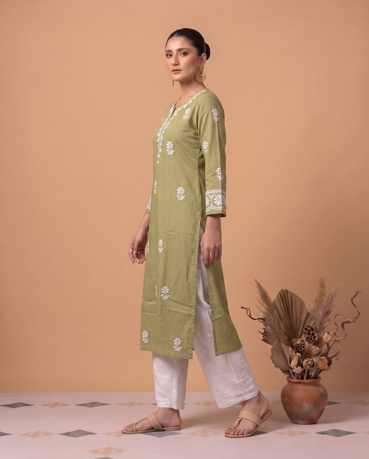 Pastel Green Chikankari Women's Long Kurta
