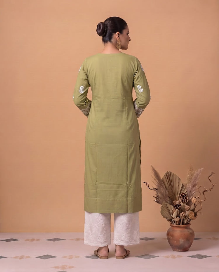 Pastel Green Chikankari Women's Long Kurta