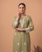Pastel Green Chikankari Women's Long Kurta
