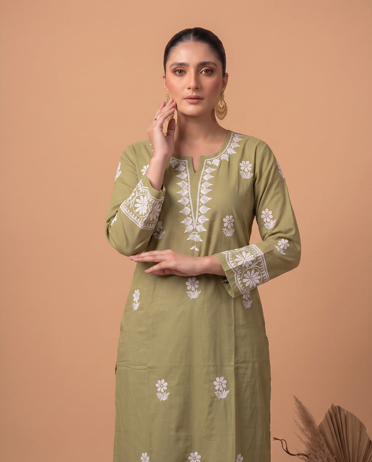 Pastel Green Chikankari Women's Long Kurta