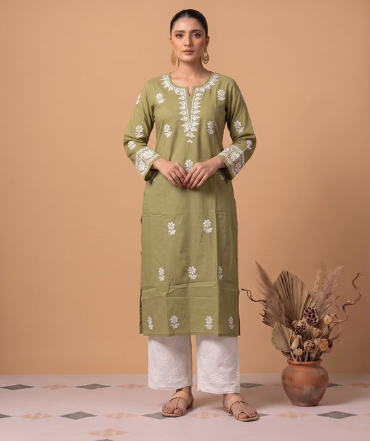 Pastel Green Chikankari Women's Long Kurta