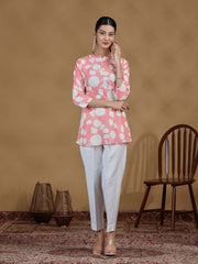 Baby Pink Floral Printed Cotton Tunic