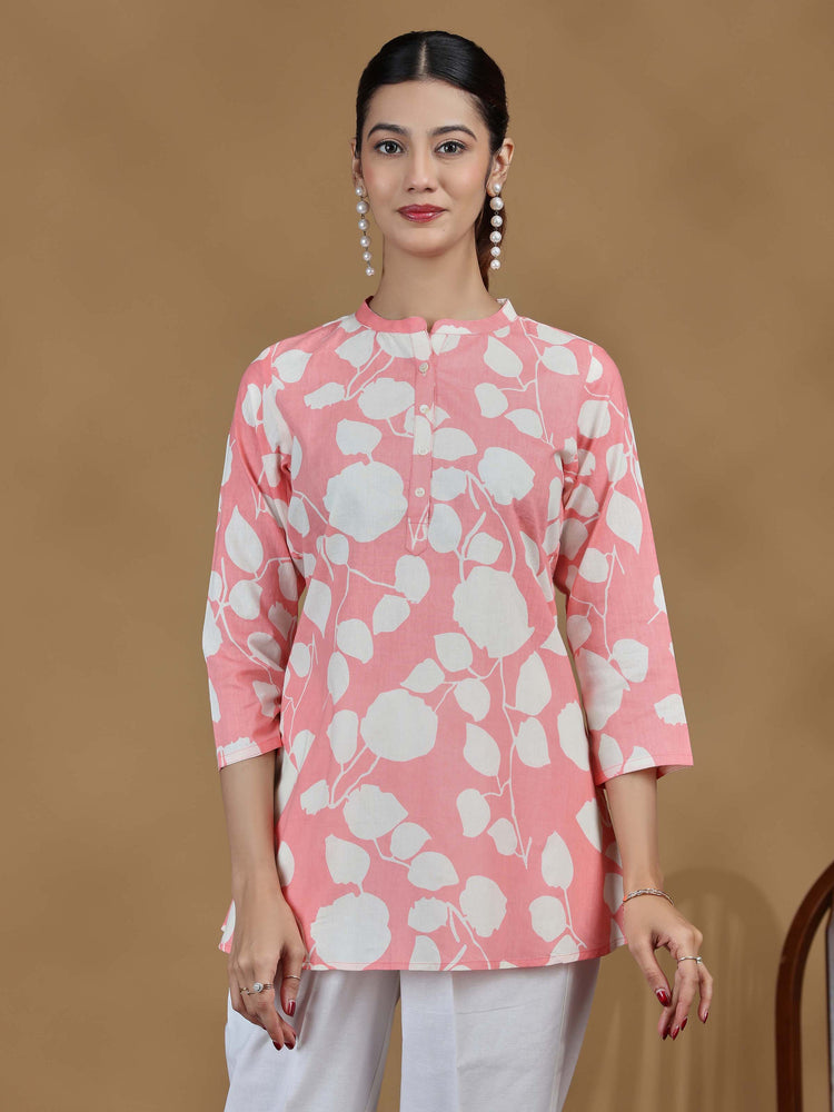 Baby Pink Floral Printed Cotton Tunic