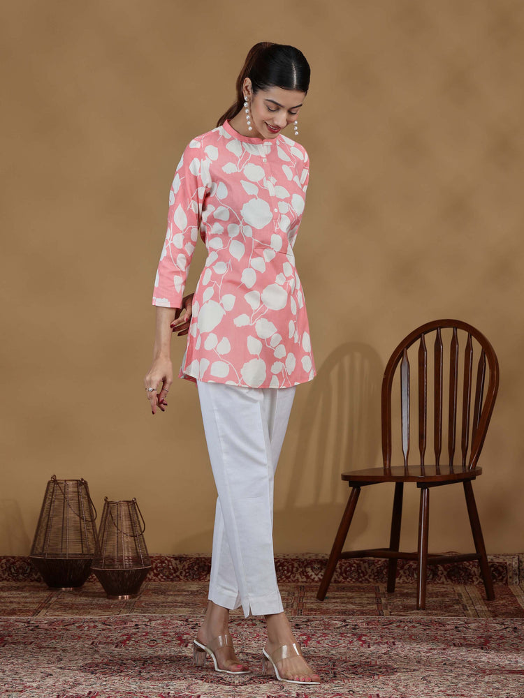 Baby Pink Floral Printed Cotton Tunic