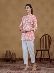 Baby Pink Floral Printed Cotton Tunic
