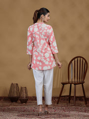 Baby Pink Floral Printed Cotton Tunic