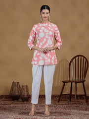 Baby Pink Floral Printed Cotton Tunic