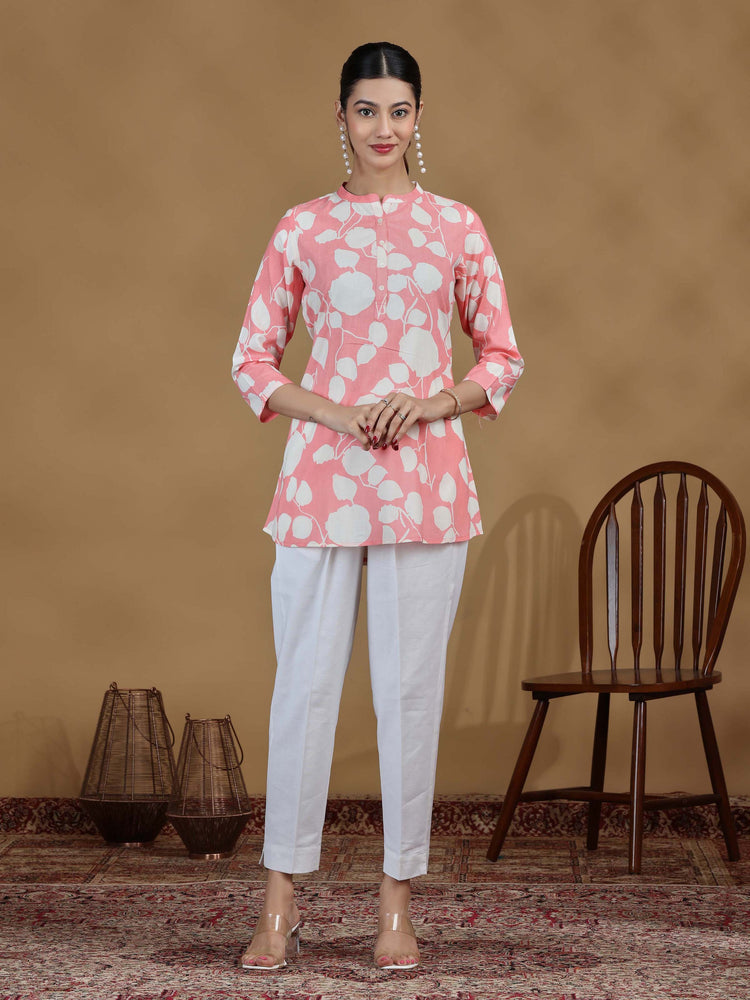 Baby Pink Floral Printed Cotton Tunic