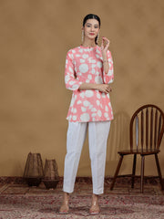 Baby Pink Floral Printed Cotton Tunic
