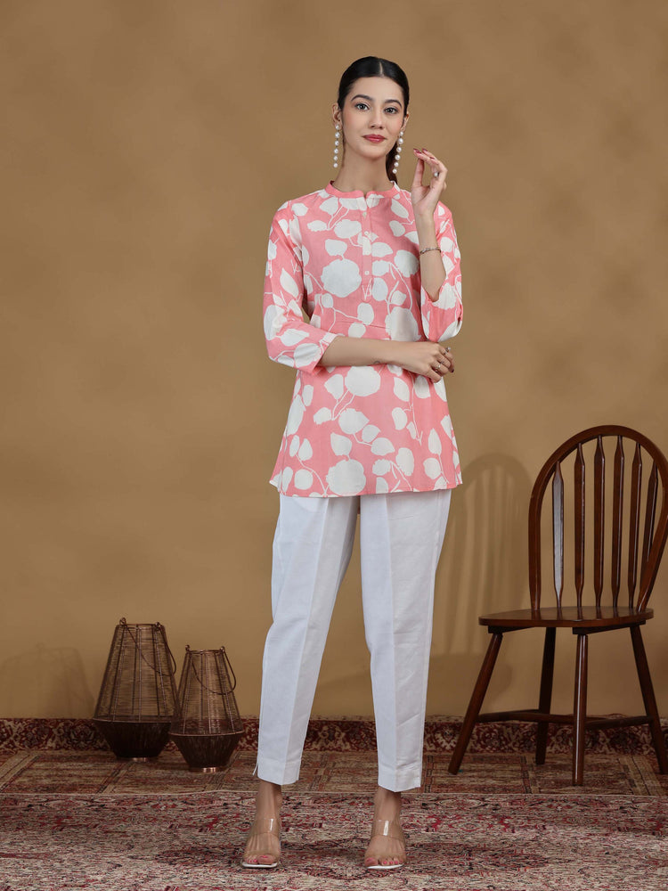 Baby Pink Floral Printed Cotton Tunic