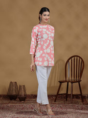 Baby Pink Floral Printed Cotton Tunic