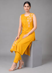 Yellow Embroidered Straight Co ord Set