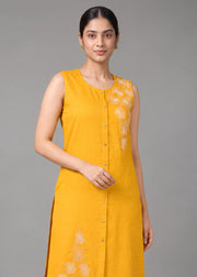 Yellow Embroidered Straight Co ord Set