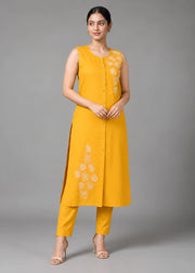 Yellow Embroidered Straight Co ord Set