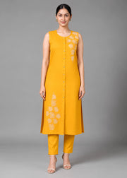 Yellow Embroidered Straight Co ord Set
