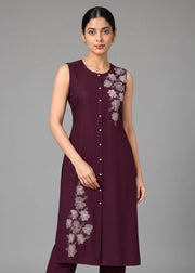 Purple Embroidered Straight Co ord Set