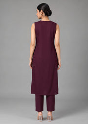 Purple Embroidered Straight Co ord Set