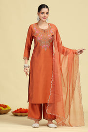 Rust Embroidered Ethnic Suit Set