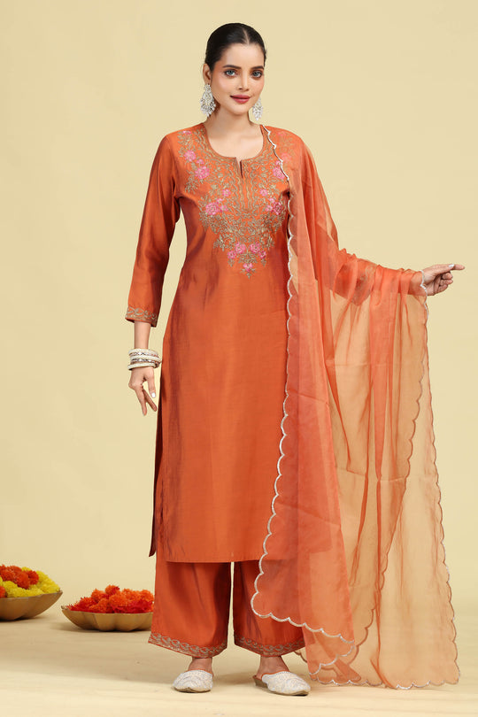 Rust Embroidered Ethnic Suit Set