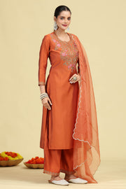 Rust Embroidered Ethnic Suit Set
