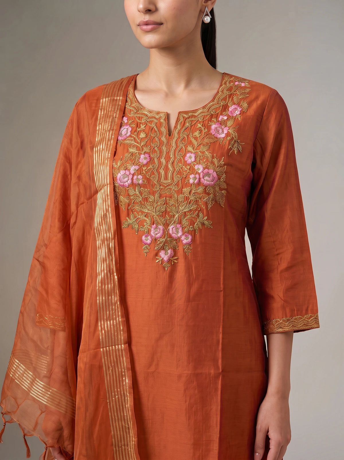 Rust Embroidered Ethnic Suit Set