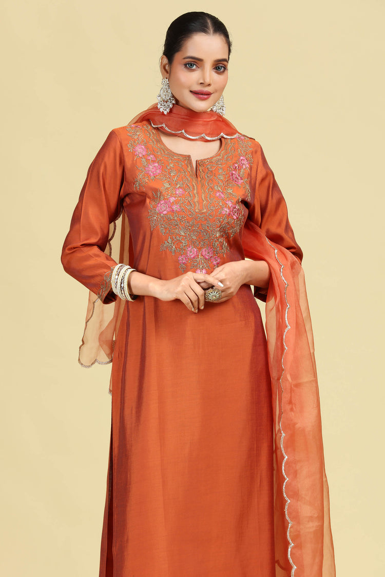 Rust Embroidered Ethnic Suit Set