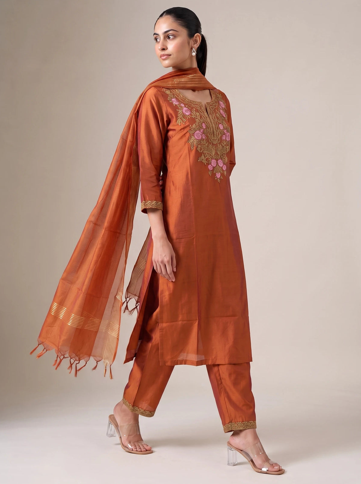 Rust Embroidered Ethnic Suit Set