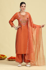 Rust Embroidered Ethnic Suit Set