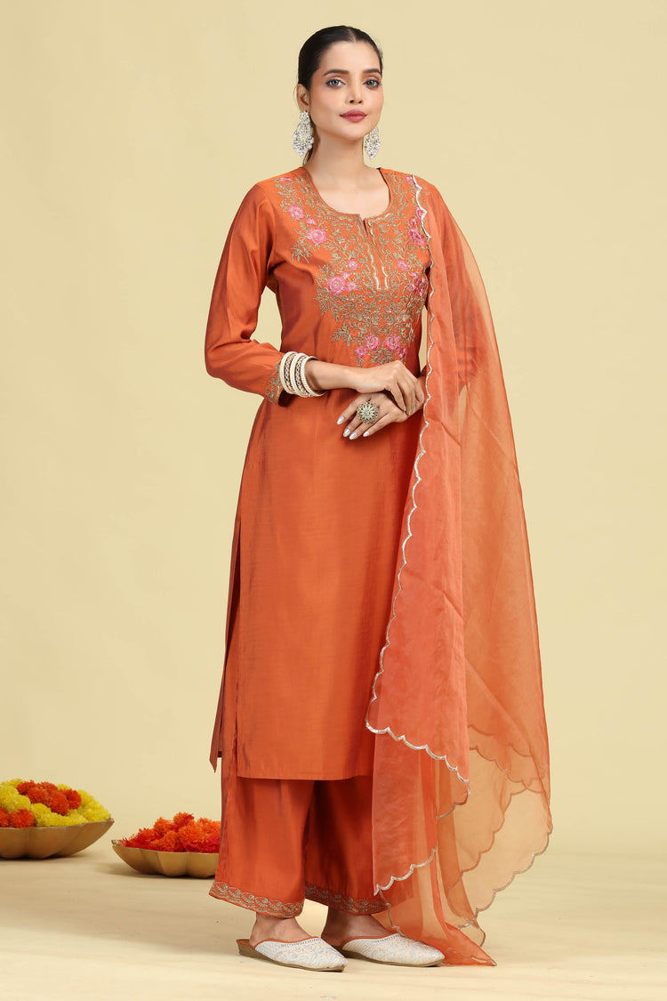 Rust Embroidered Ethnic Suit Set