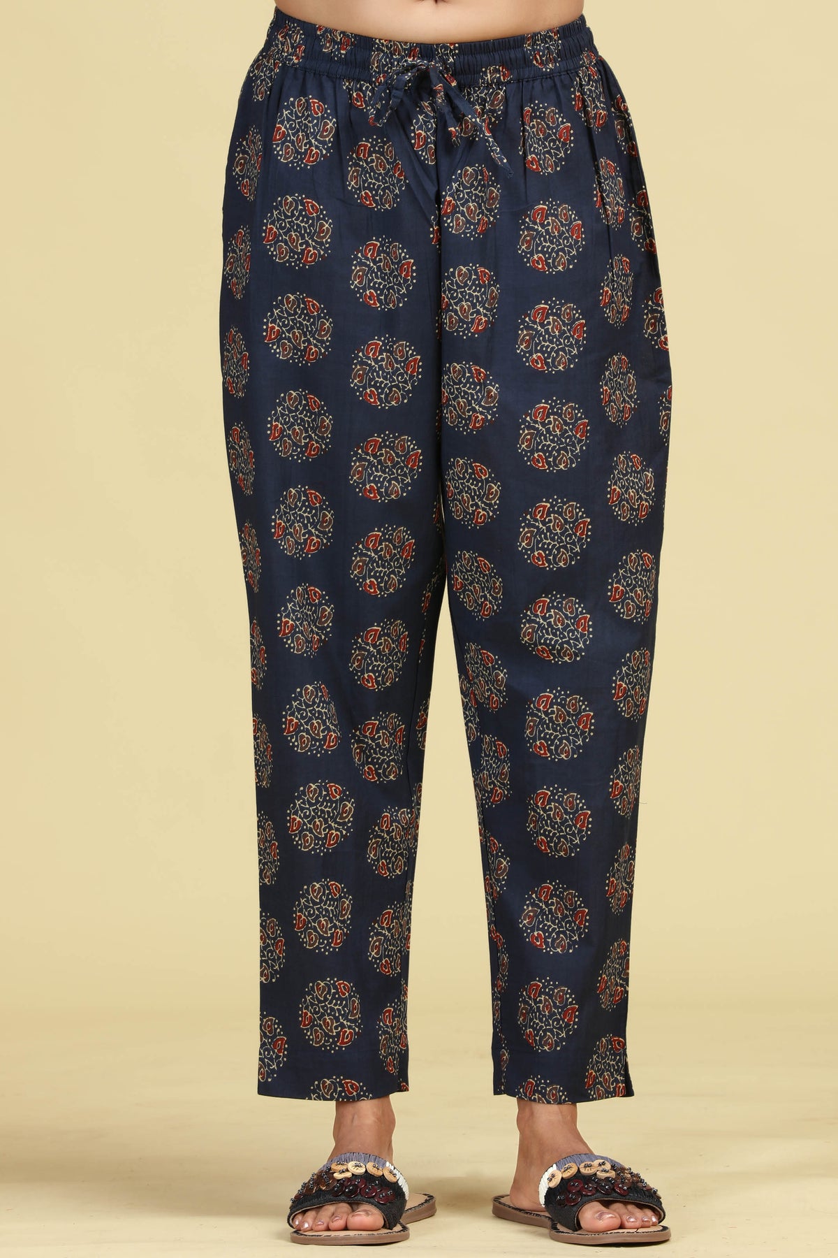 Navy Blue Pure Cotton Printed Ethnic Suit Set