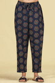 Navy Blue Pure Cotton Printed Ethnic Suit Set