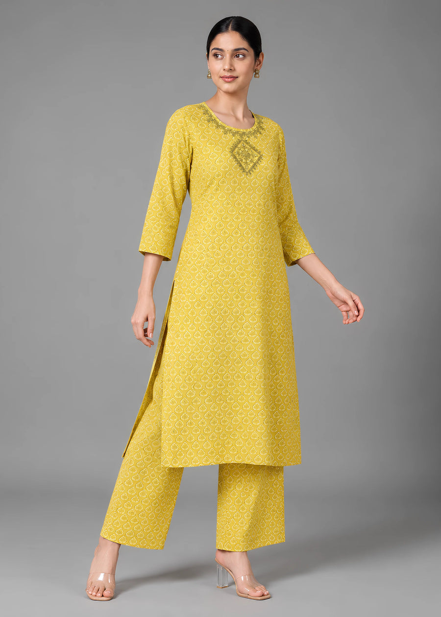 Lime Green Geometric Printed Pure Cotton Co-Ord Set