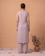 Off White & Purple Pure Cotton Floral Embroidery A-Line Co-Ord
