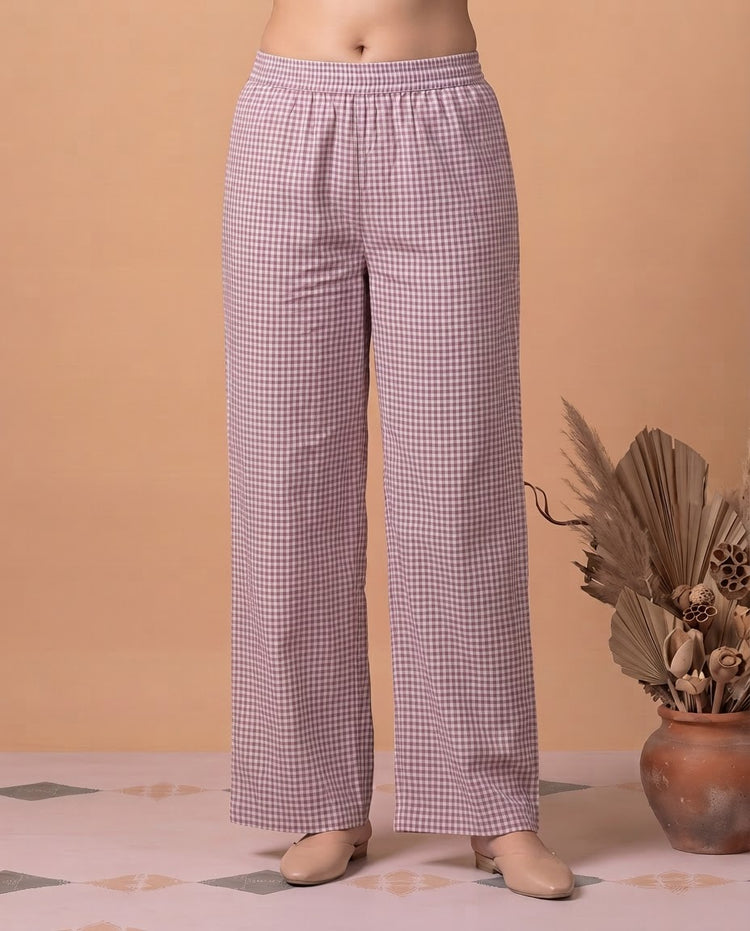 Off White & Purple Pure Cotton Floral Embroidery A-Line Co-Ord
