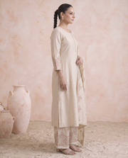 Off White Embroidered Ethnic Kurta Set with Dupatta