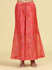 Peach Straight Floral Print & Embroidered Ethnic Kurta Set