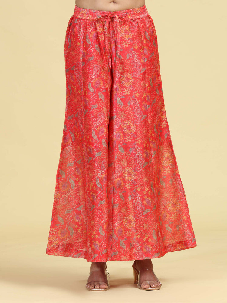 Peach Straight Floral Print & Embroidered Ethnic Kurta Set