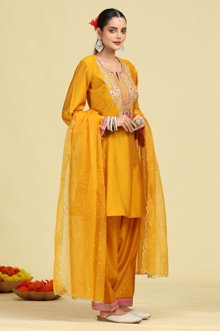 Turmeric Yellow Embroidered Ethnic Suit Set
