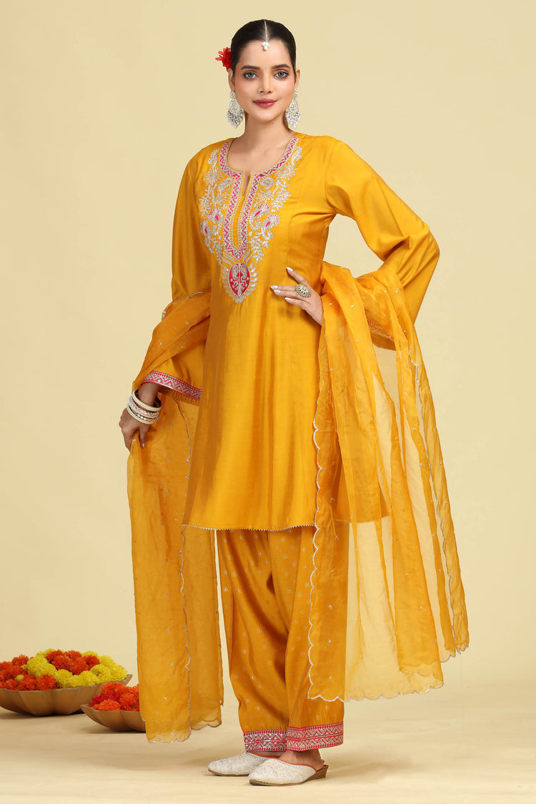 Turmeric Yellow Embroidered Ethnic Suit Set