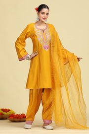 Turmeric Yellow Embroidered Ethnic Suit Set