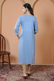 Sky Blue Pure Cotton Embroidered Kurta