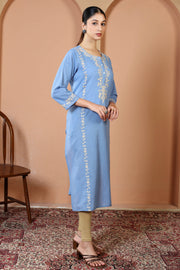 Sky Blue Pure Cotton Embroidered Kurta