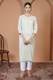 Off White Cotton Straight Classic Everyday Kurta